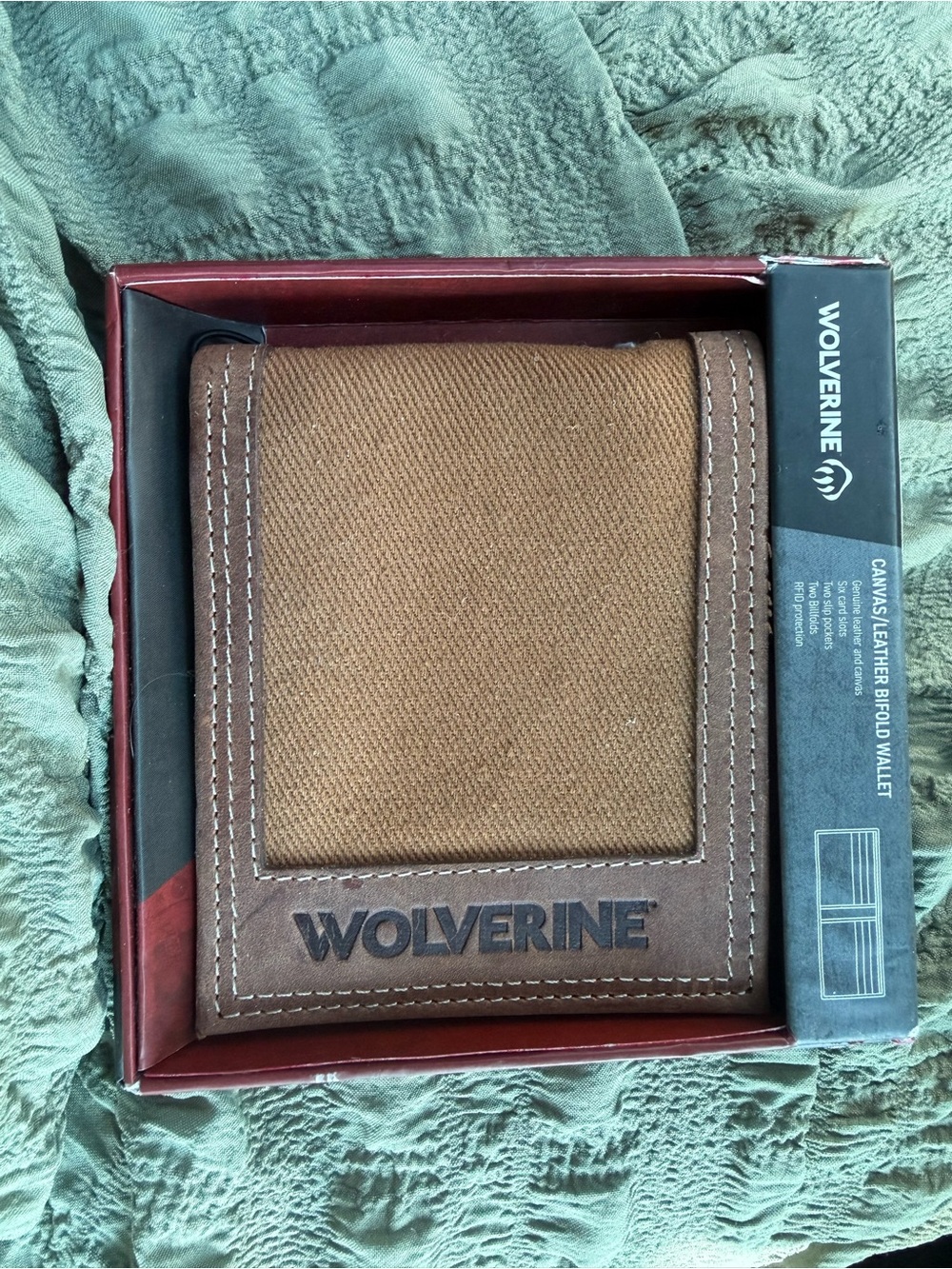 Wolverine Brown Canvas & Leather Bifold Wallet